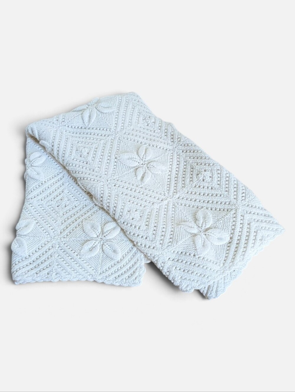 Beautiful White Afghan/Throw With Embossed Floral Pattern